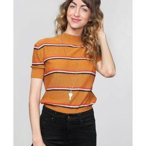 NWOT | Free People Cropped Striped Short Sleeve Sweater | Rust/Orange | Sz XS